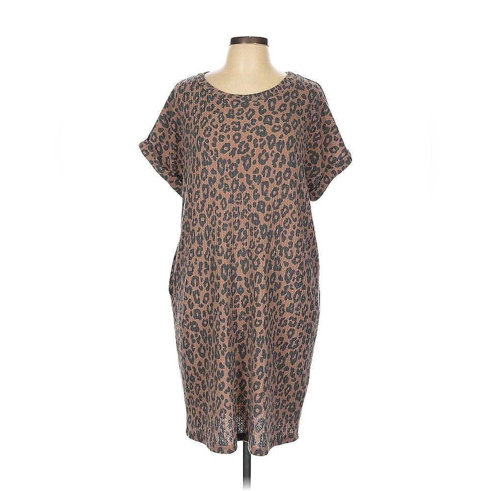 Women’s Iwollence Leopard Print Waffle Knit Tunic Dress